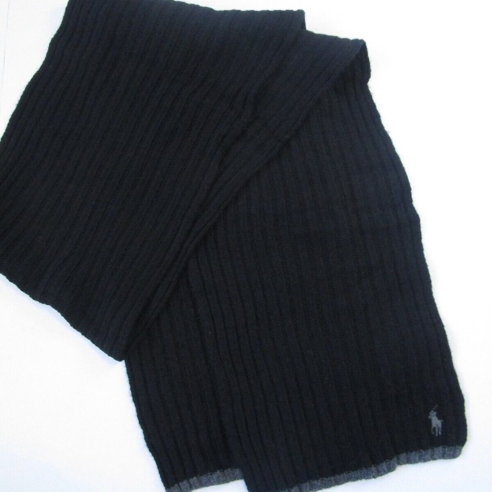 Ralph Lauren Polo Men's Blended Wool Classic Scarf, Black/Gray Trim One Size - Picture 7 of 8
